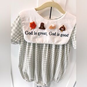 Boys Smocked Embroidered Thanksgiving Bubble Romper 3t